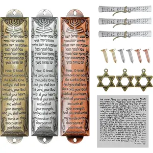 Mezuzah with Scroll for Door, Set of 3 Jewish Door Mezuzah Cases with English & Hebrew Scripture for House Warming Blessing Gifts
