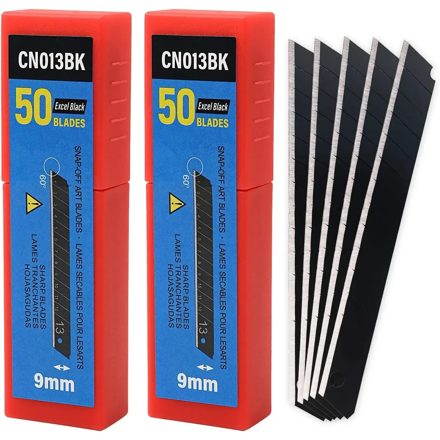 9mm Utility Knife Replacement Blades, 60 Degree Snap Off Carbon Steel Blades for Retractable Cutting Knives, Hobby, Craft Knife, Box Cutter 100PCS-Black