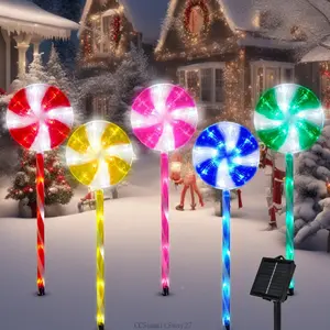 Outdoor Christmas Decorations Solar Pathway Lights, Set of 5 Lollipops Peppermint Stake Lights, 8 Modes Candy Cane Walkside Lights, Outdoor Xmas Decoration for Walkway,YardCCSummitSway27