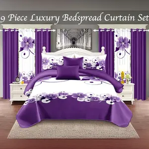 9-Piece Bamboo Microfiber Thick Touch Bedding Set - Upgraded Luxury All-Season Bedspread & Curtain Set with Gift Bag, for Home, RV Use (Ideal Gift for Kids)