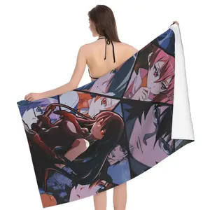 "Cut Red Eyes" anime comic beach towel - fast-drying microfiber large rectangular bath towel with Ryouma, Senku, Akame Goemon patterns - suitable for swimming, fitness, yoga