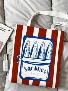 PIKPAKA Sardine Cute  Storage Bags Canvas Double-Sided Print Tote Bag Large Capacity Shoulder Students Festive Fashion Eco Outdoor Picnic Travel High Quality Shopping Handbag Casual Shopping Bag Machine Washable Foldable Reusable
