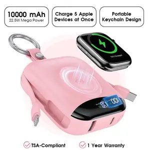 summerwins 10000mAh Alloy Portable Charger, 22.5W Fast Charging Wireless Power Bank with Built-in Cables, USB-C Port, LED Display, 3.5 Hours Recharge for iPhone 11/10/9/8/7/6/SE/Ultra, iWatch, Android13 Smartphones (Father’s Day Gift)