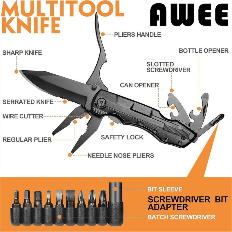 AWEE Gifts for Men,Multitool Pocket Knife with Blade,Stocking Stuffers for Men,Christmas Valentinens Day Fathers Day Birthday Gifts for Him Dad Husband,Camping,Emergency,Outdoor, knife pocket multitool Folding Stainless Steel