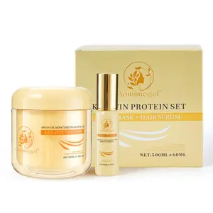 Aomimegel Collagen Hair Mask & Argan Oil Set, Deep Repair Treatment for Dry Damaged Hair, Hydrating & Strengthening with Collagen, Smooth & Shine Care, 500ml + 60