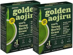 Golden Aojiru 100% Japanese Barley Grass Powder 12 x 3g Sachets 2 Boxes Vegan Non-GMO Smooth Mild Flavor Gluten-Free Non-GMO