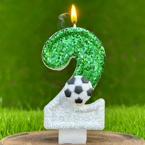 1pcs Cake birthday candles, Single candle, vibrant soccer green sequins, fresh sporty style birthday cake number candles with festive decorations, birthday or wedding party celebration decorations