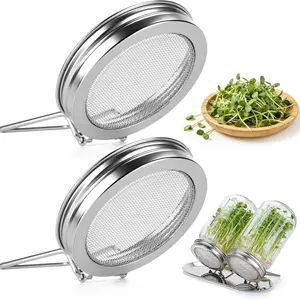 2 Wide Mouth Mason Jar Germination Lids, Stainless Steel Reusable Integrated Germination Kit, Organic Alfalfa and Mung Bean Seed Starter Set