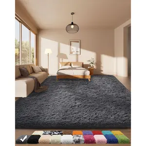 Non-Slip Grey Fluffy Shag Carpet, 4x6 Indoor Plush Rug for Kids’ Home, Modern Cozy Living Room Decorative Statement Piece