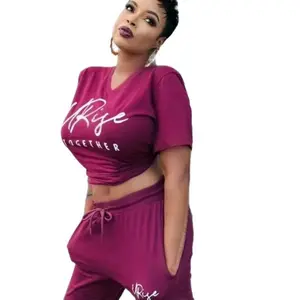 URise Together Maroon  Jogger set with Logo V-Neck Shirt - Unisex comfortable cotton mens womens active wear  Womenswear Bottoms Matching Style