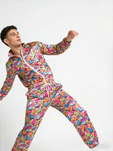 Retro 80s Disco Jogging Suit Color Block Jacket Pants Party Costume Outfit  Dress Up Clothing