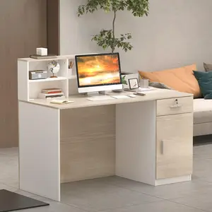 FUFU&GAGA Office Wooden L- Shaped Neutral Reception Desk with Counter Space, Lockable Storage Drawers, no chair