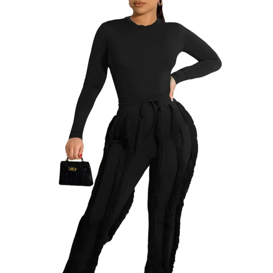 2 piece set onesie shirt and stretch pants black Womenswear Comfort Polyester Spandex