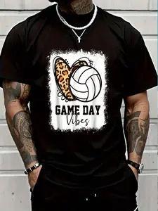 100% Cotton Bleached Volleyball Game Day Vibes Volleyball Mom Game Day T-Shirt Women's Men's Graphic Tee Crew Neck summer vacation Tops