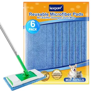 KEEPOW Microfiber Reusable Mop Pads Refill Compatible with Swiffer Sweeper, Wet Mopping Cloth & Dry Sweeping Cloth, Mop Pad Refills for Multi Surface Floor Mopping Sweeping and Cleaning, 6 Pack