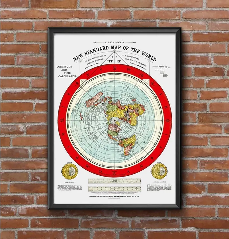 Gleason's New Standard Flat Earth Map Poster, Home Decor Wall Art for Home Supplies