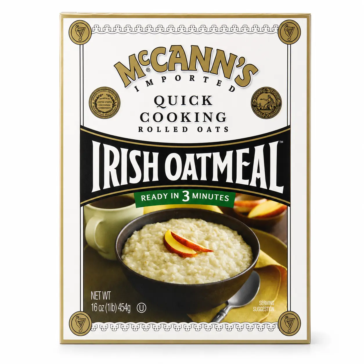 McCann's Irish Oatmeal Quick-Cooking Rolled Oats, High-Fiber Natural Ingredients Grain Cereal, 16 oz Pantry Breakfast Food