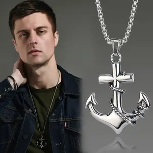 Unisex Stainless Steel Anchor Pendant Necklace, Vintage Navy Style, Punk Fashion, All Seasons, Plain Design
