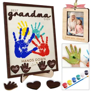 10" Hands Down Best Grandma Ever DIY Handprint Kids Frame with Paints, Car Picture Holder, Photo Ornament, Fridge Magnet, Art Craft Family Keepsake Birthday Father's Day Gift for Nana, Grammy