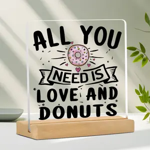 Acrylic Donut Lover Sign Decorative Figurine, Rustic Kitchen Table Decoration, Sweet Home Accent, Just Love & Donuts Design