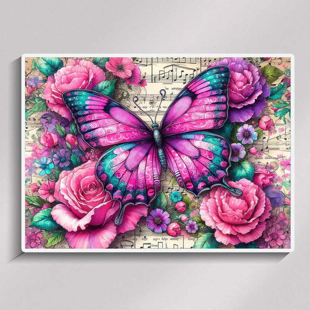 Full Square Diamond Painting Kit - Butterfly Flower & Musical Note Design, DIY Rhinestone Bedazzling Kit with Diamond Art Tools, Embroidery Craft Handicraft, 30x40cm/11.81x15.75inch Home Wall Decor Gift for Handmade Lovers, Diy Kit