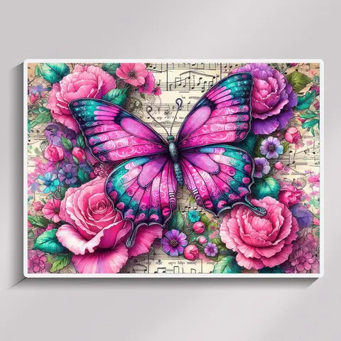 Full Square Diamond Painting DIY Kit - Butterfly Flower & Musical Note Theme, Unisex Rhinestones with Diamond Art Tools, Hobbies Kit Adults for Embroidery Craft, 30x40cm/11.81x15.75in Home Decor Perfect Gift