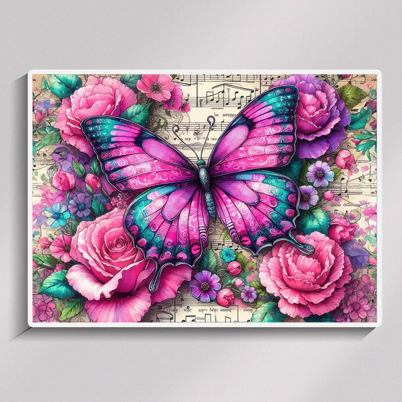 Full Square Diamond Painting DIY Kit - Butterfly Flower & Musical Note Theme, Unisex Rhinestones with Diamond Art Tools, Hobbies Kit Adults for Embroidery Craft, 30x40cm/11.81x15.75in Home Decor Perfect Gift