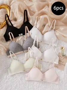 2026 New Summer 6-Piece Soft Textured Triangle Bra Set, Wireless Lightweight Support, Breathable Skin-Friendly, Simple Commuter Bras