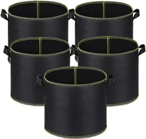 5 piece 3 gallon heavy-duty planting bag, non-woven plant basin with handle, suitable for vegetable, flower, and herb cultivation, ideal for indoor and outdoor gardening