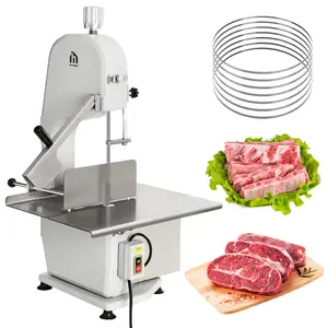 Sunvivi 1500W Electric Meat Bandsaw, Bone Sawing Machine 0.16-7.9 Inch Cutting Thickness, Frozen Meat Cutting Bandsaw with 5 Saw Blades for Beef Pork Chicken Fish
