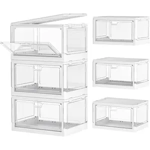 Clear Storage Bin with Lid 3 Pack - Stackable & Sturdy Plastic Multifunctional Folding Storage Bin for Bedroom, Living Room, Study, Toy Room, 23 QT