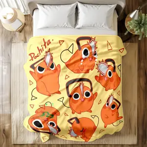 Pochita Blanket - Chainsaw Man Cute Cartoon Collage Throw. Kawaii Anime Bedding Decor. Ultra-Soft Flannel Fleece for Manga Fans. High-Definition Print All-Season Fleece.