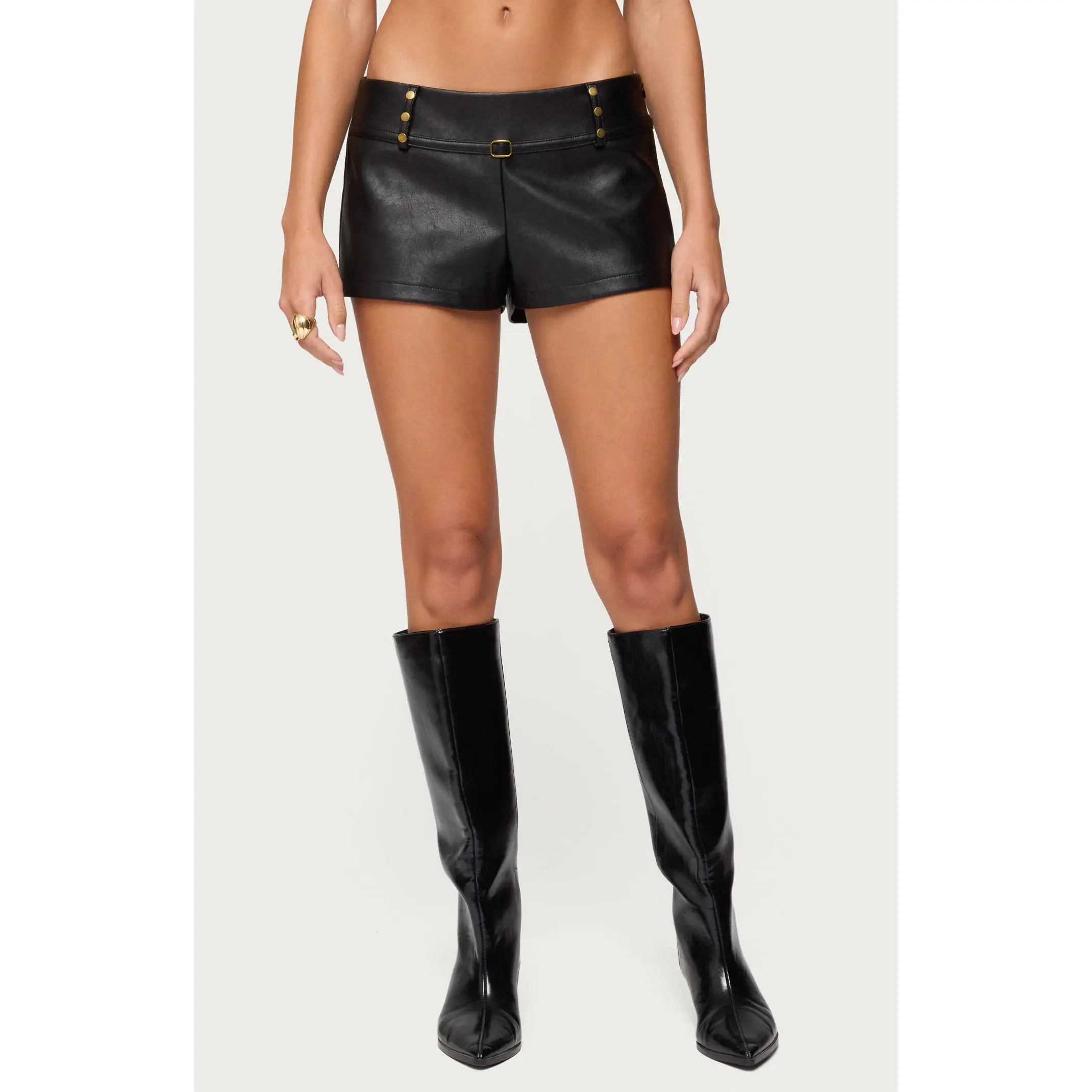 Edikted Women's Reese Studded Faux Leather Micro Shorts