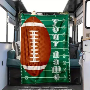 Custom Name Printed Blanket Rugby Field Rugby RV Blanket Personalized Soft Warm Blanket for Bed Sofa Bedspread Picnic Blanket Christmas Halloween Christmas Gifts