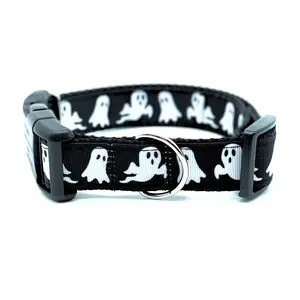 Spooky Ghost Black and White Dog Collar