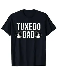 Men's cotton t-shirt black with "swallowtail cat dad" pattern printing comfortable elastic round neck, short sleeve casual wear, suitable for all seasons machine washable cat lovers ideal choice cotton casual short sleev