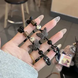 Adjustable Handmade Braided Rope Ink Swoosh Butterfly Bracelet Couple Bracelet