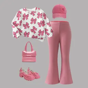 Girls' Long-sleeved Set with Bow Design Soft Breathable Fabric for Special Events and Everyday Wear Comfortable School Clothes Kids Clothing Sets