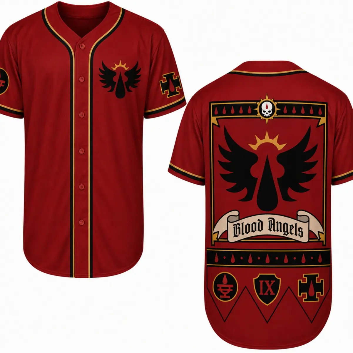 Crusader Chapter Baseball Jersey, Futuristic Combat Button Up for Men & Women, Sci-Fi Fan Clothing