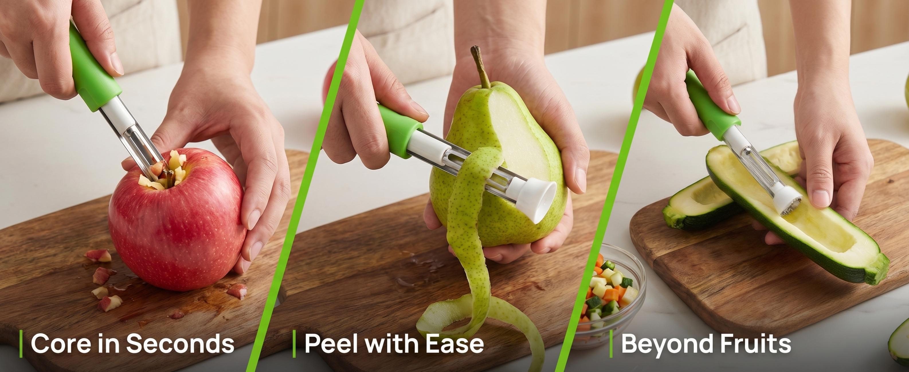 Food grade stainless steel 2-in-1 fruit corer and peeler, used as a telescopic corer for fruits such as apples and pears