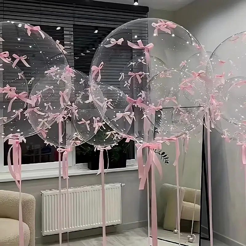 Giant Clear Bubble Party Balloons Decorations Set with Bow, 32 Piece Decorative Bundle for Camping, Weddings, Birthdays, Parties & Festivals Decoration