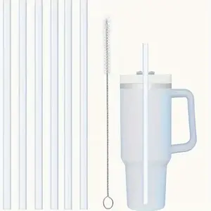 8 PCS Reusable Straw Set – 6 + 2 Adjustable 11.8-Inch Plastic Straws with Cleaning Brushes for 20oz, 30oz, 40oz Tumblers, Smoothies & Drinks