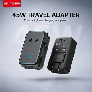 MOJUE European travel plug adapter, universal travel adapter, 2026 ultra-thin 45W PD fast charger, 4 ports (1 AC/2 USB-A/1 USB-C) international power adapter essential