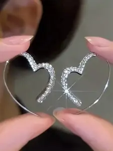 Rhinestone Decorated Hoop Earrings, Elegant Heart Design Earrings for Women, Fashion Jewelry for Party, Daily Clothing Decor, Trendy All-match & Exquisite Jewelry for Gift, Girl Accessories