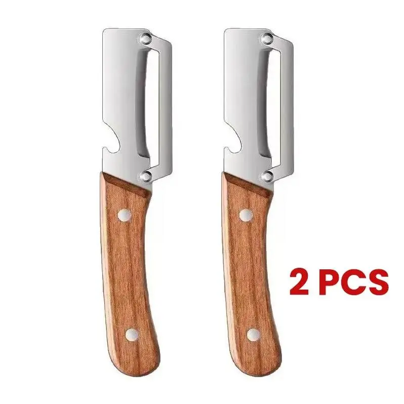 2PCS Wooden Handle Stainless Steel Thick Multi-Function Kitchen Utensils Peelers, Camping & Hiking Knives & Tools for Sugar Cane, Pineapple Peeling