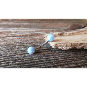 Floating Light Blue Fire Opal Surgical Steel Belly Ring 14G (1.6mm) VCH Piercing Minimalist Petite Custom Lengths