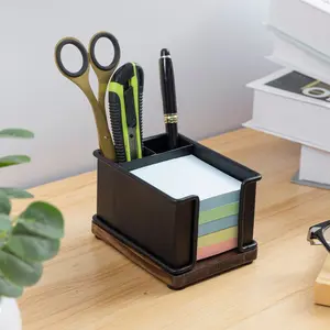 Industrial Matte Black Metal Office Stationery Organizer with Sticky Note Holder, 2 Pen Storage Compartments