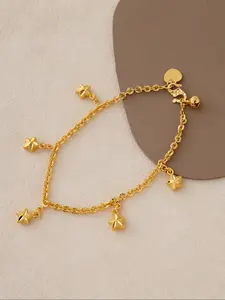 1pc Minimalist Fashion Golden Plated Five-pointed Star Link Copper Hand Chain Bracelet for Women Girls for Daily Wear, or as Valentine's Day Gift, Copper Material