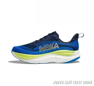 Blue & Yellow Colorblock Thick-Sole Cushioned Running Shoe | Navy Mesh & Neon Yellow Midsole Speed Sneaker