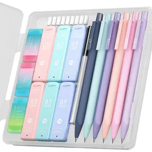 Cute Mechanical Pencil Set, 6 count Pastel Mechanical Pencils 0.5 mm & 0.7mm & 0.9mm with 360 count Leads, 3 count Erasers and 9 count Eraser Refills, Aesthetic Pencils for Girls Writing, Art Drawing